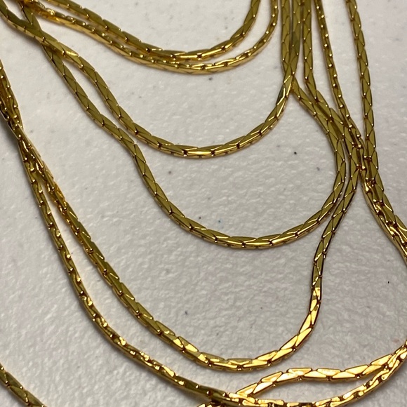 Vintage Nolan Miller 7 Strand Gold Tone Necklace with Rhinestone Clasp - Picture 5 of 6